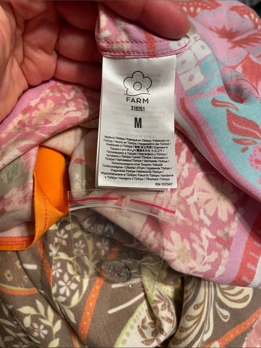 FARM Rio Multicolor Patchwork Midi Dress with Pink & Turquoise Accents - Picture 6 of 9
